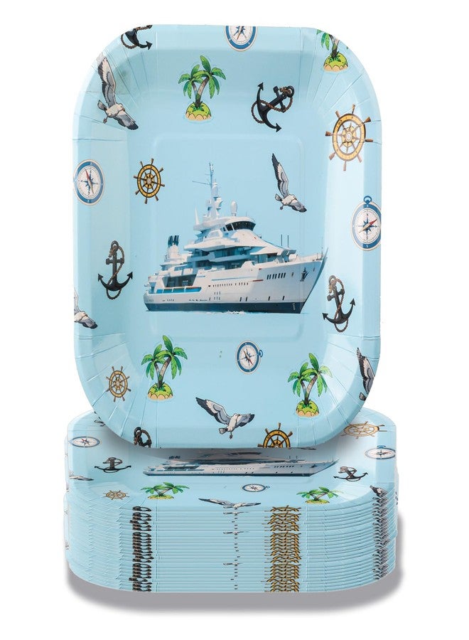 Pandecor 50 Pieces Nautical Party 7 inches Disposable Paper Plates,Summer Beach Birthday Party Cake Plates,Tree Anchor Party Decorations (Nautical) - Image 1
