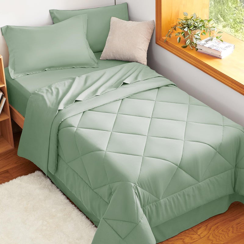 CozyLux Twin Comforter Set with Sheets Sage Green - 5 Pieces Bed in a Bag Twin, All Season Bed Set for Girls and Boys, Bedding Set with Down Alternative Comforter, Sheets, Pillowcase & Sham - Image 5