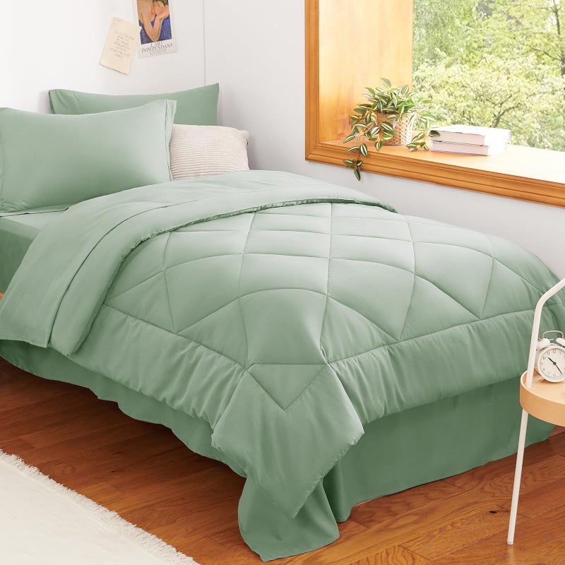CozyLux Twin Comforter Set with Sheets Sage Green - 5 Pieces Bed in a Bag Twin, All Season Bed Set for Girls and Boys, Bedding Set with Down Alternative Comforter, Sheets, Pillowcase & Sham - Image 1