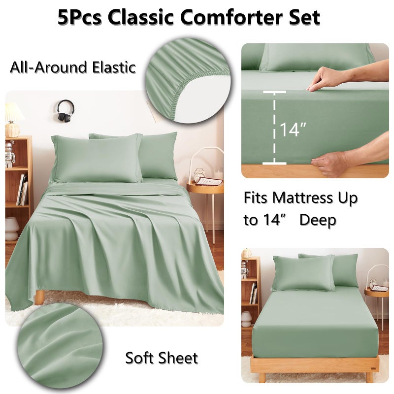 CozyLux Twin Comforter Set with Sheets Sage Green - 5 Pieces Bed in a Bag Twin, All Season Bed Set for Girls and Boys, Bedding Set with Down Alternative Comforter, Sheets, Pillowcase & Sham - Image 4