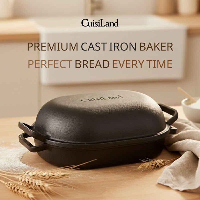 Cuisiland Large Heavy Duty Pre-seasoned Cast Iron Bread & Loaf Pan - A perfect way for baking - Image 4