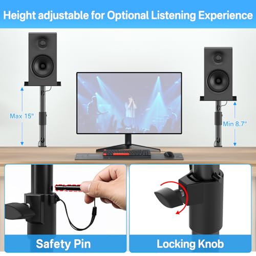 Yibracki Desk Clamp Speaker Stands for Edifier, KRK, Klipsch, Polk, Yamaha Large Speakers with Cable Management, Heigh & Angle Adjustable Studio Monitor Stands for PreSonus, JBL Nano K Wr Headphone Holder - Image 5