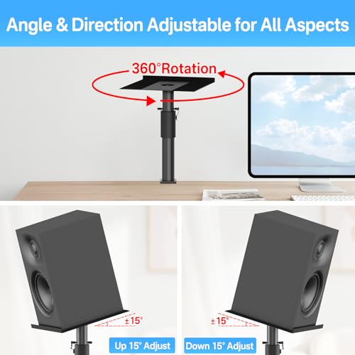 Yibracki Desk Clamp Speaker Stands for Edifier, KRK, Klipsch, Polk, Yamaha Large Speakers with Cable Management, Heigh & Angle Adjustable Studio Monitor Stands for PreSonus, JBL Nano K Wr Headphone Holder - Image 4