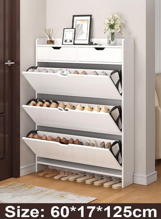 Raffine 4-Tier Household Upgraded Tipping Bucket Design Shoe Rack With Drawers Large Space Shoe Organizer Cabinet Storage 15mm Thick Wood Rack 60 x 17 x 125 Centimeter - Image 4