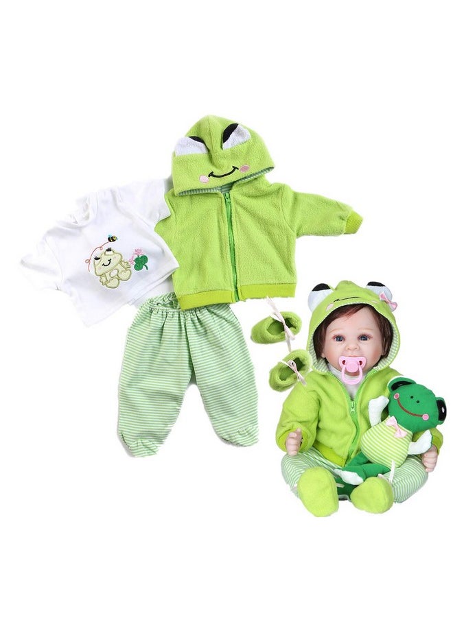 Pedolltree - Reborn Baby Girl Boy Dolls Clothes 22 Inch 4 Pcs Sets Green Frog Outfit Fit 2022 Newborn Dolls Clothes Accessories - Image 1
