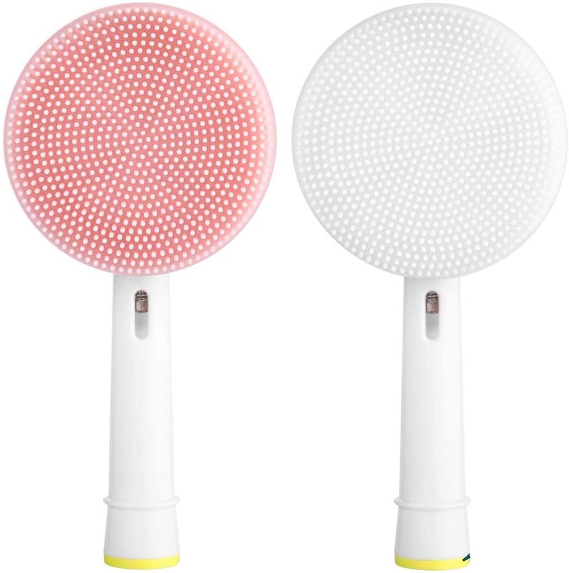 Facial Cleansing Brush Replacement Head Compatible with Oral B Bruan Electric Toothbrush Bases-2 Waterproof Silicone Face Spin Brushes for Cleansing Deep Cleaning & Massaging (White&Pink)