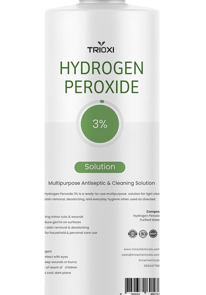 TRIOXI Hydrogen Peroxide 3% Solution – Disinfectant Liquid, Antiseptic for Wounds, Multi-Purpose Cleaner, Stain Remover, Laundry Whitener, Odor Eliminator (1 LTR)