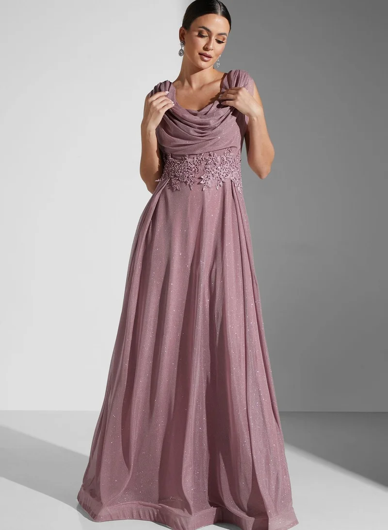 Namshi x Farah Hassan Cowl Neck Satin Dress