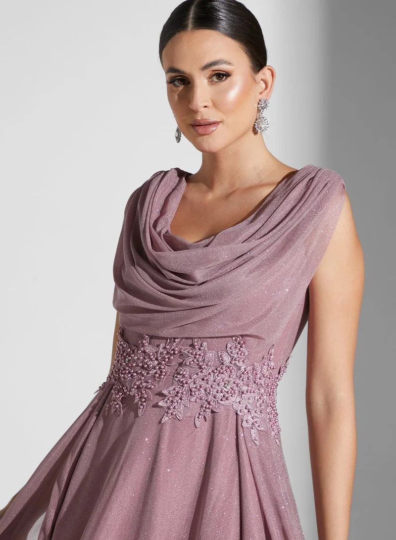 Namshi x Farah Hassan Cowl Neck Satin Dress