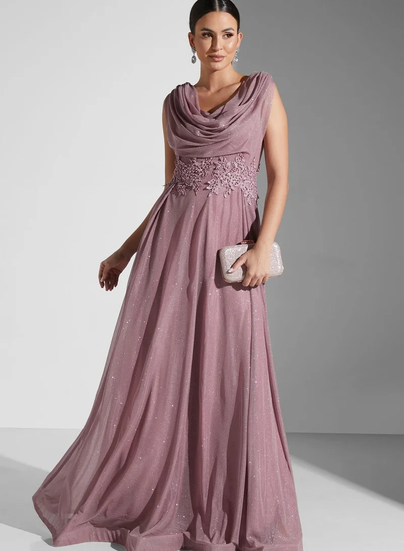 Namshi x Farah Hassan Cowl Neck Satin Dress