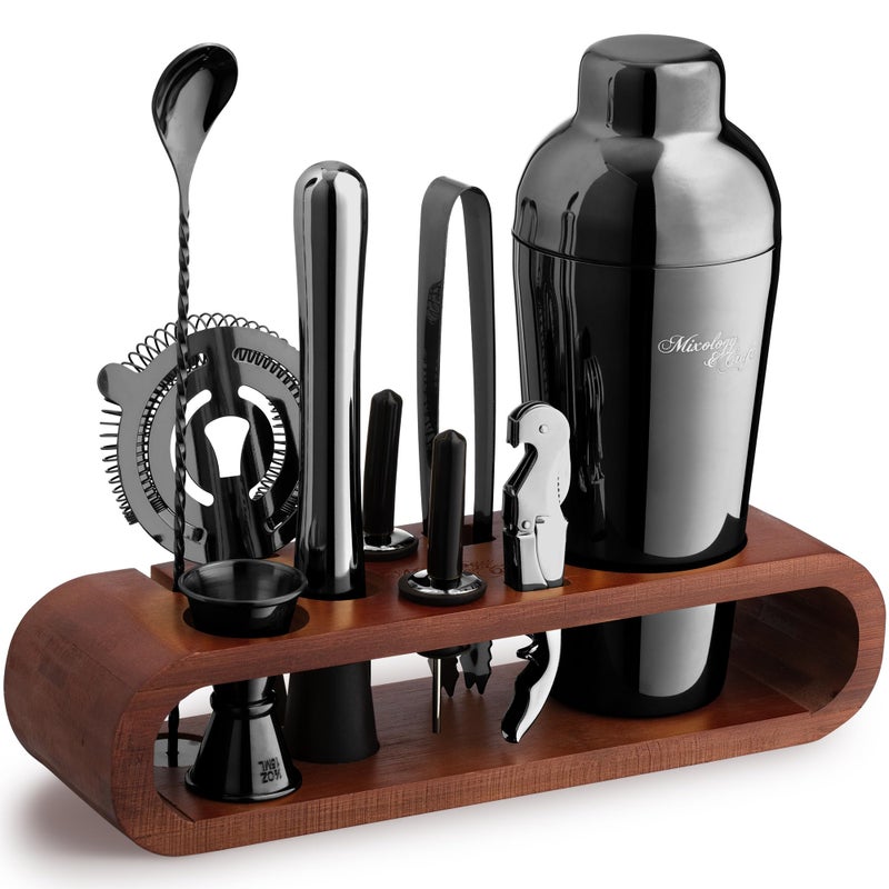Mixology & Craft Mixology Bartender Kit 10Piece Bar Tool Set with Mahogany Stand  Perfect Home Bartending Kit and Martini Cocktail Shaker Set for a Perfect Drink Mixing Experience  Housewarming Gift GunMetal 