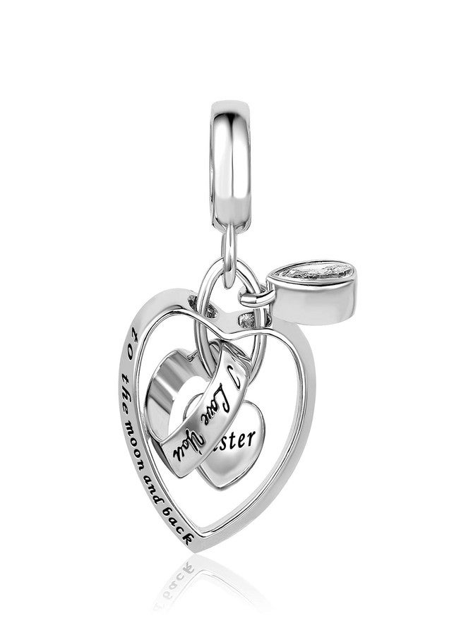 MiiFort Sister Interlocking Heart Dangle Charm fits Pandora Charms Moments Bracelets Birthstone Cubic Zirconia I Love You to the Moon and Back - Image 2