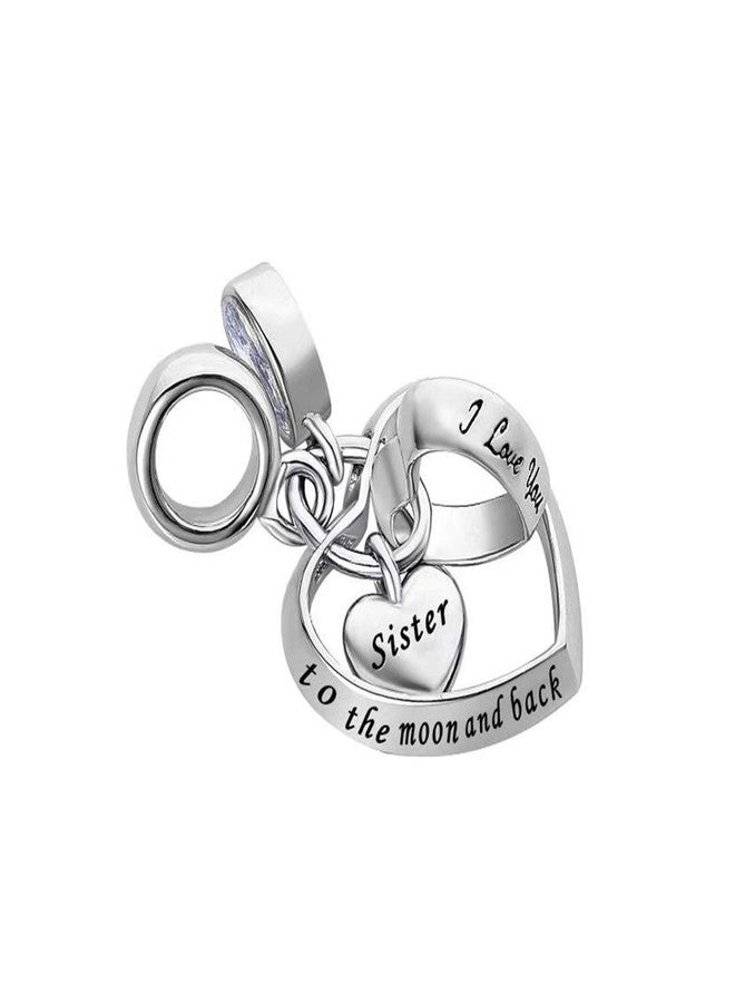 MiiFort Sister Interlocking Heart Dangle Charm fits Pandora Charms Moments Bracelets Birthstone Cubic Zirconia I Love You to the Moon and Back - Image 1