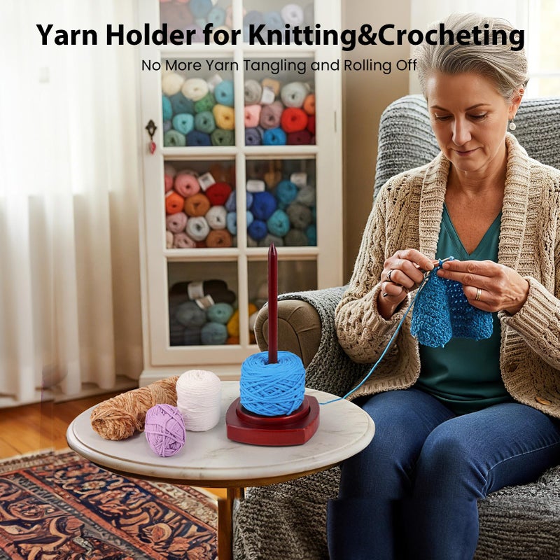 Etcokei Yarn Holder for Crocheting & Knitting, Wooden Yarn Spinner Portable Small Size Crochet Holder, Easy Assembly Smooth Rotating with Anti-Slip Pads, Crochet Accessories Ideal Gift for Knitting Lovers - Image 2