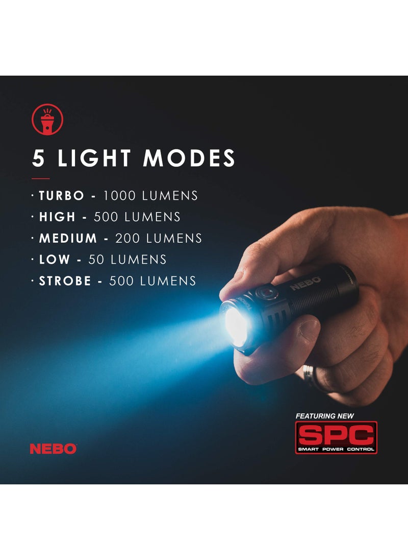 NEBO NEBO Torchy 1,000-Lumen Pocket Flashlight, LED Rechargeable Flashlight For EDC, Camping, Hunting, Hiking With 5 Light Modes, Water and Impact Resistant, Power Memory Recall, Removable Clip, Black  - Image 2