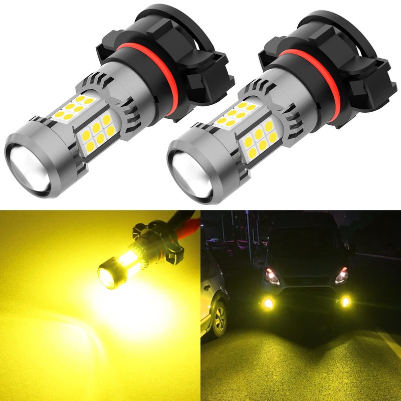 PHINLION مصابيح ضباب LED PHINLION PSX24W 2504 12276، 3200 لومن سطوع فائق، 3000K أصفر ذهبي، 3030 30 شريحة SMD، مصابيح استبدال DRL للسيارات والشاحنات وSUVs، عبوة من 2 - Image 1