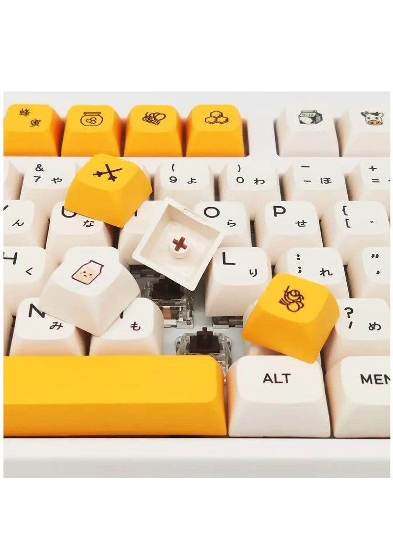 PBT Keycaps 140 Keys XDA Profile Keycaps Dye-Sub Japanese Honey Milk Keycap, ANSI Layout Keycap Suitable for Mechanical Gaming Keyboard Gateron Kailh Cherry MX Switches (Keycaps only)