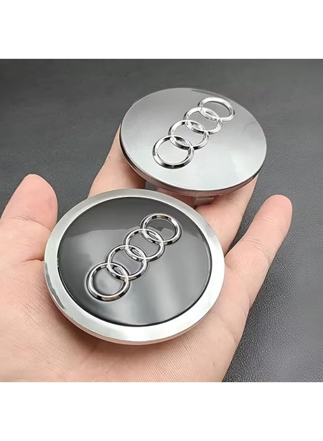 أودي أغطية مركز جنوط سيارات أودي مقاس 61 مم | مجموعة 4 أغطية وسط العجلات باللون الفضي - Image 5