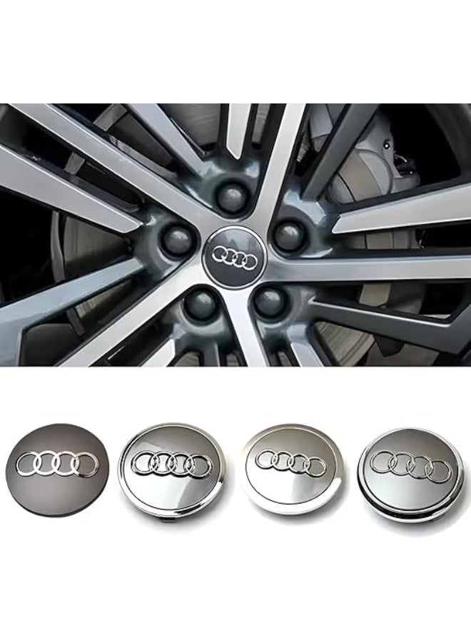 أودي أغطية مركز جنوط سيارات أودي مقاس 61 مم | مجموعة 4 أغطية وسط العجلات باللون الفضي - Image 4