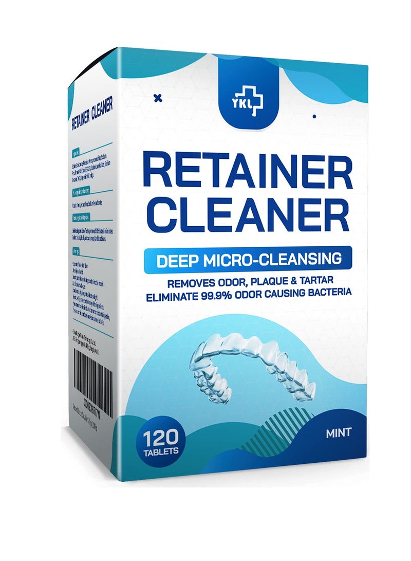 YKL Retainer & Denture Cleaner Tablets - 4 Months Supply (120 pcs) Dental Retainers for Aligner - Mouth & Night Guards - False Teeth Whitening - Removes Odor & Plaque (120 Pcs) - Image 1
