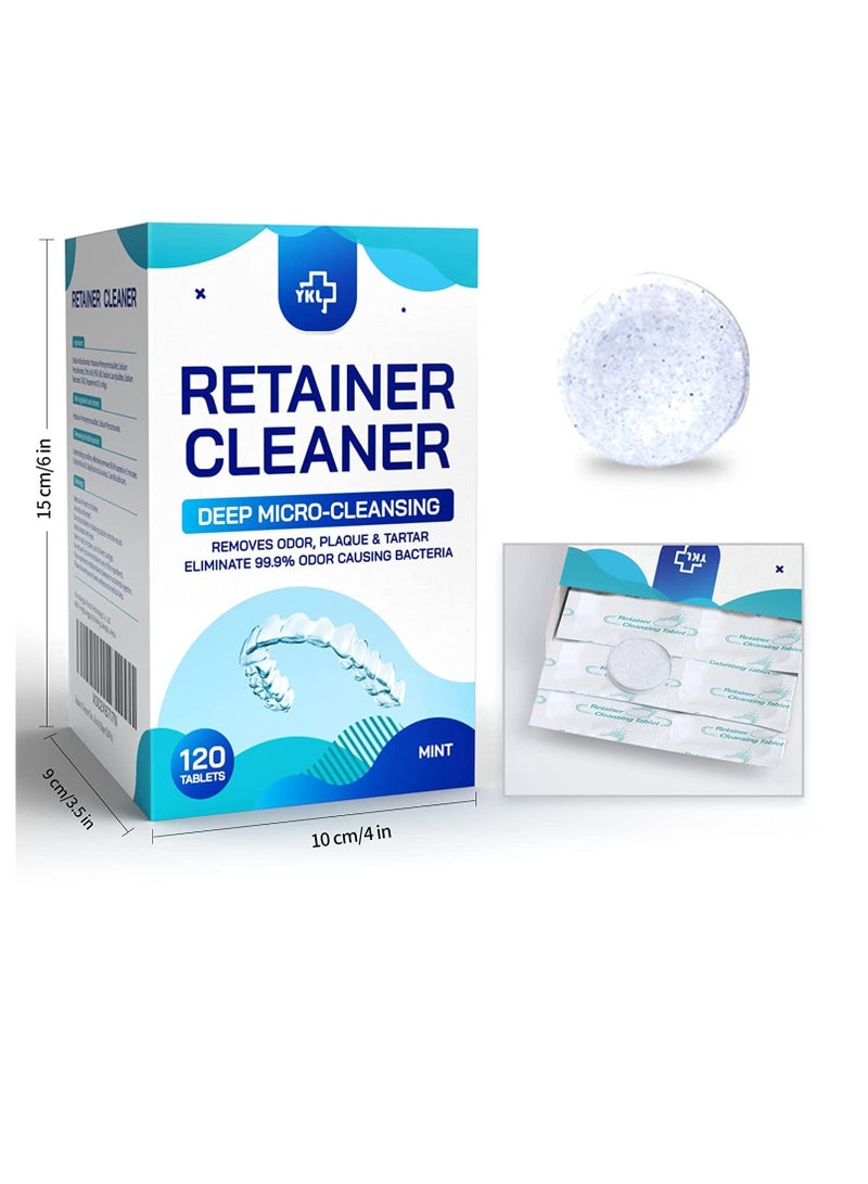 YKL Retainer & Denture Cleaner Tablets - 4 Months Supply (120 pcs) Dental Retainers for Aligner - Mouth & Night Guards - False Teeth Whitening - Removes Odor & Plaque (120 Pcs) - Image 3