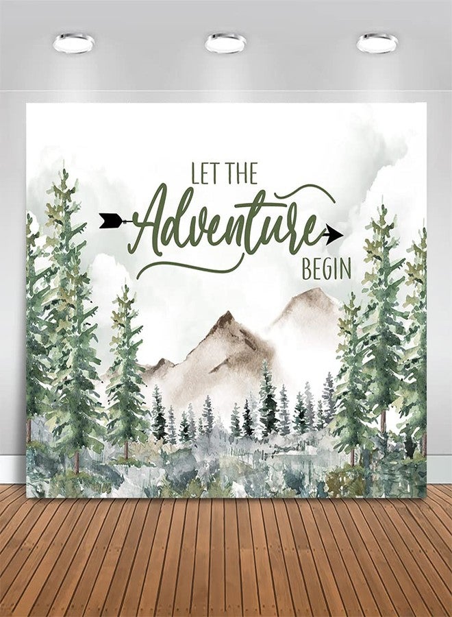 Mocsicka Let The Adventure Begin Backdrop Adventure Awaits Baby Shower Birthday Party Decoration Rustic Forest Mountains Woodland Photography Background (7x5ft (82x60 inch)) - Image 1