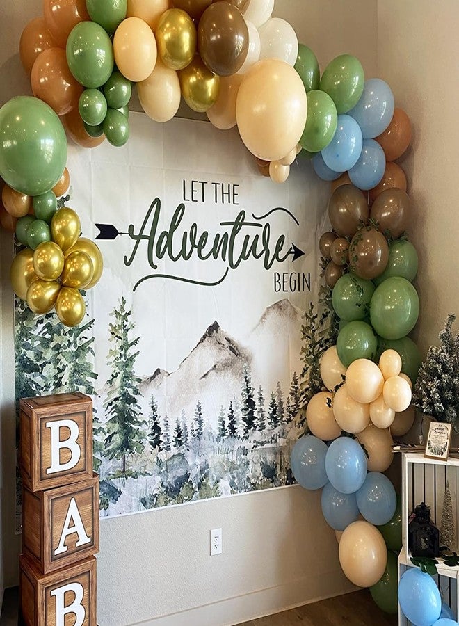 Mocsicka Let The Adventure Begin Backdrop Adventure Awaits Baby Shower Birthday Party Decoration Rustic Forest Mountains Woodland Photography Background (7x5ft (82x60 inch)) - Image 2