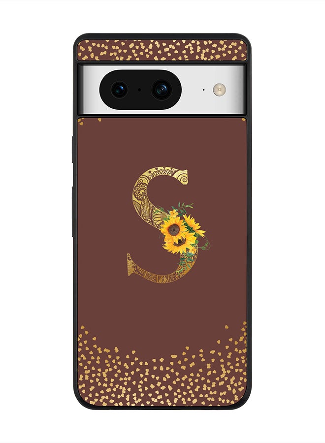 Stylizedd Rugged Black Edge case for Google Pixel 8, Slim fit Phone Case Cover - Custom Monogram Initial Letter Mandala Floral Pattern Alphabet - S (Brown) - Image 1