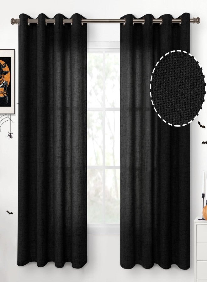 YoungsTex Black Linen Curtains 63 inch Length 2 Panels for Short Windows Bronze Grommet Drapes Light Filtering for Bedroom Living Room Gothic Decorative, 52 X 63 Inch - Image 1