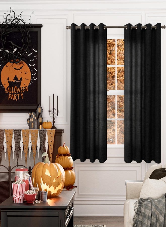 YoungsTex Black Linen Curtains 63 inch Length 2 Panels for Short Windows Bronze Grommet Drapes Light Filtering for Bedroom Living Room Gothic Decorative, 52 X 63 Inch - Image 4