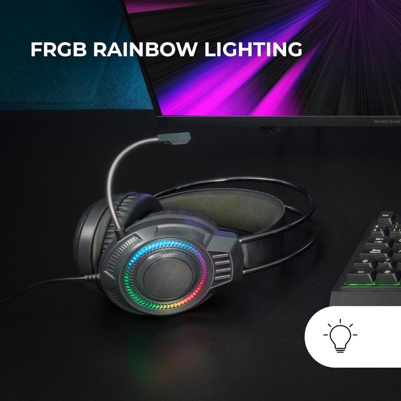 مارس_جيمنج Mars Gaming MH124 FRGB سماعات ألعاب قوس قزح، تصميم مريح، ميكروفون مرن، تحكم في مستوى الصوت، سماعة ألعاب متوافقة مع Windows Linux Mac PS4 PS5 Xbox One Xbox Series X|S Switch، أسود - Image 2