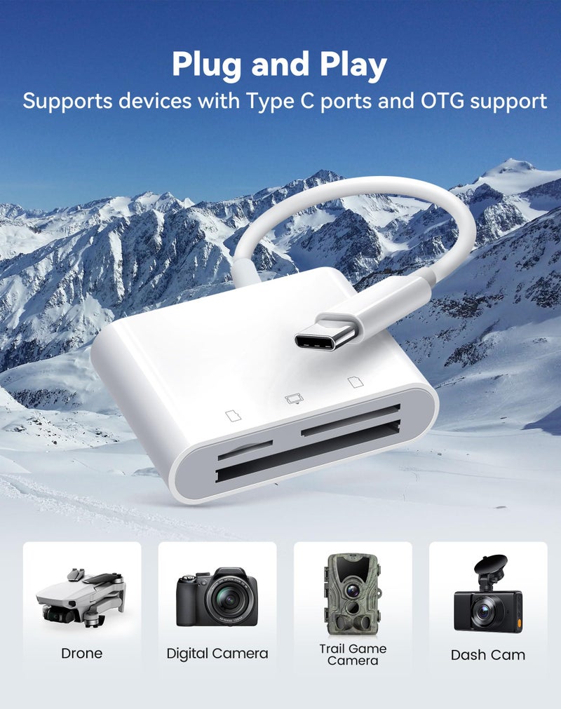 xdgeLoad USB C SD Card Reader for 15/iPad/MacBook/iMac, xdgeLoad 3 Slots Type C Reader Supports SD/Micro SD/CF Compact Flash Memory Card Adapter, Trail Camera Viewer Plug and Play - Image 5
