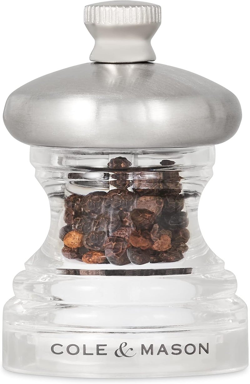 COLE & MASON Precision Grind Button Salt and Pepper Mill Gift Set, Acrylic and Stainless Steel/Clear, 6.5 cm - Image 4