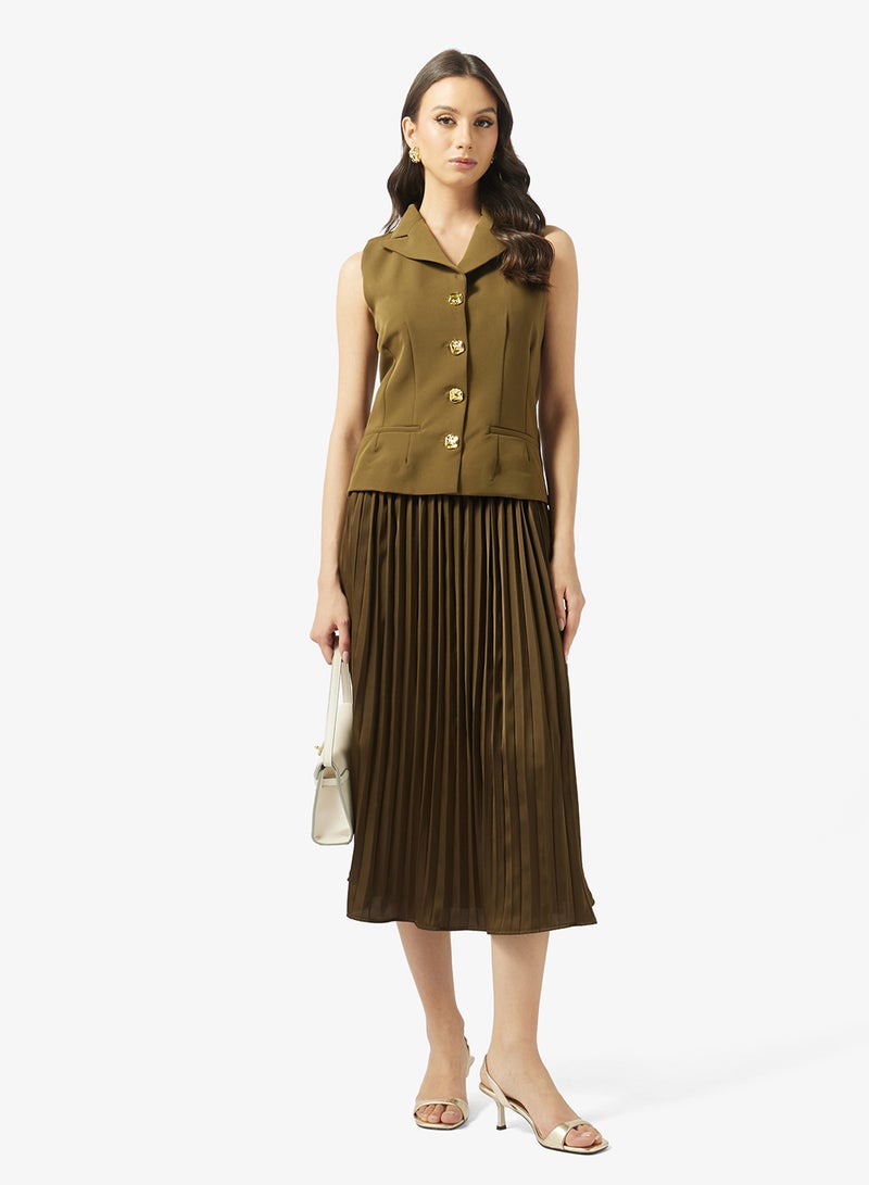 Style Cheat Button Detailed Pleated Dress - Image 4