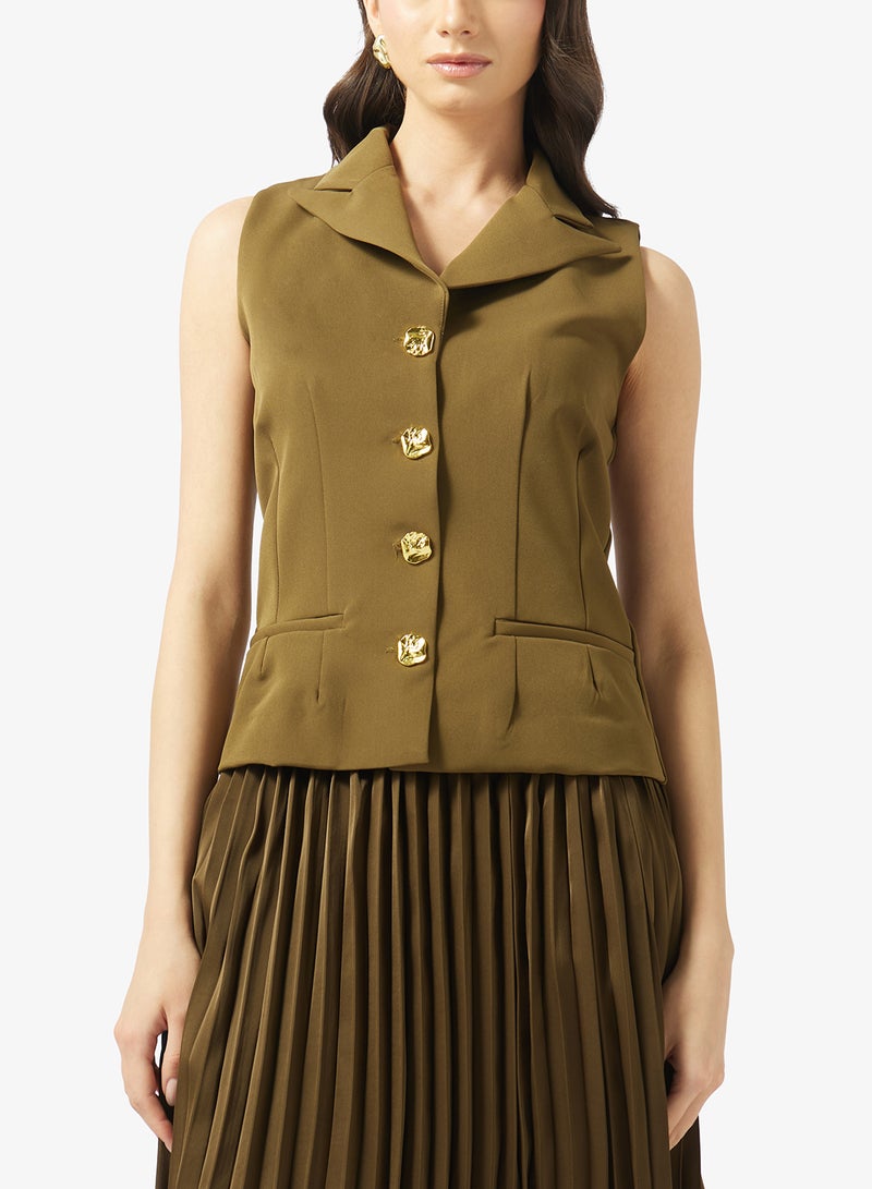 Style Cheat Button Detailed Pleated Dress - Image 3