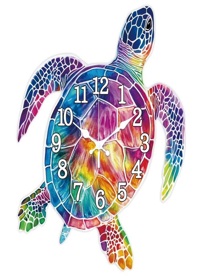 CHGCRAFT Turtle Wall Clock Colorful Tortoise Non-Ticking Clock Irregular Shape Decorative Wall Clocks Printed Clocks for Home Office Decoration,15×13 inch - Image 1