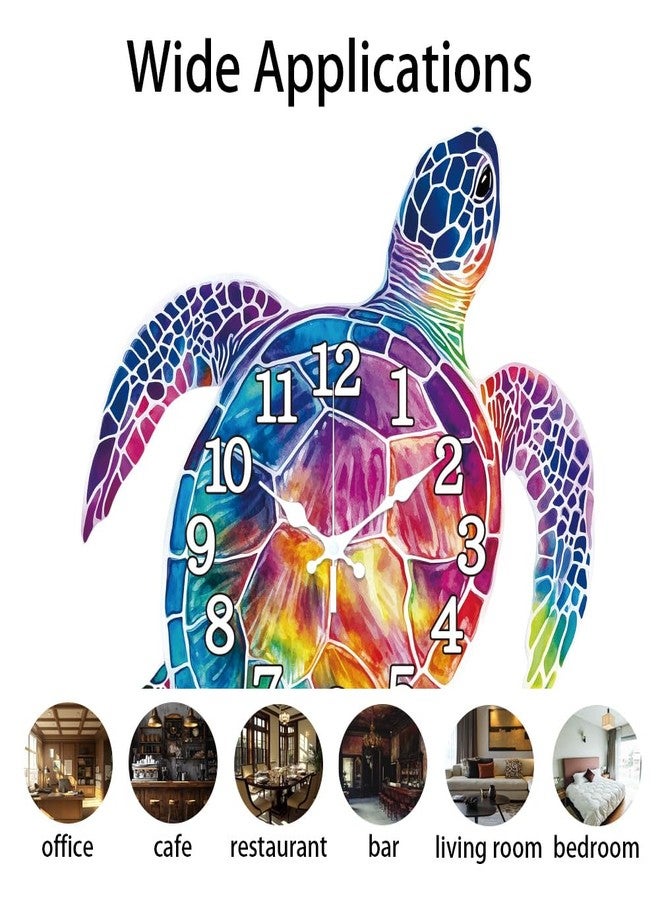 CHGCRAFT Turtle Wall Clock Colorful Tortoise Non-Ticking Clock Irregular Shape Decorative Wall Clocks Printed Clocks for Home Office Decoration,15×13 inch - Image 3