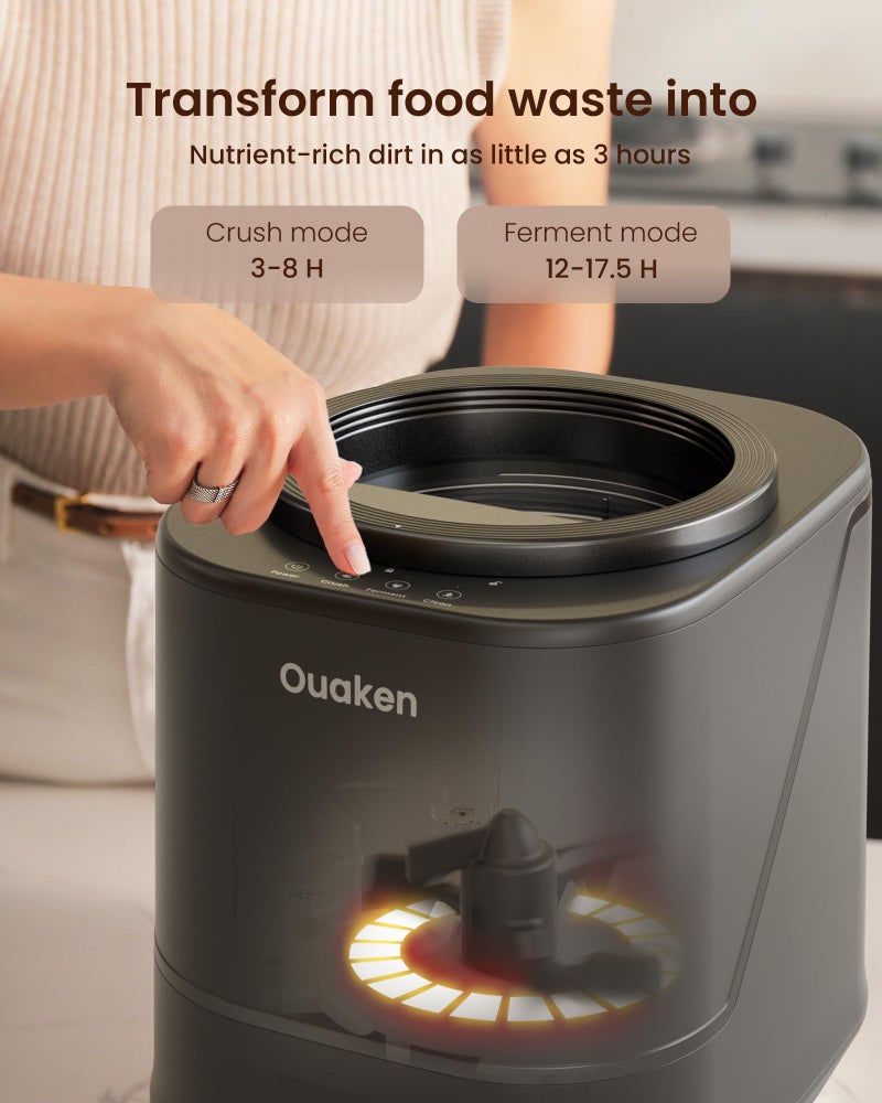 Ouaken 4L Electric Composter for Kitchen, Smart Countertop Compost Bin, Odorless | Low Noise | Auto-Cleaning | Turn Food Waste into Fertilizer, Indoor Food Waste Compost Machine, Black - Image 3