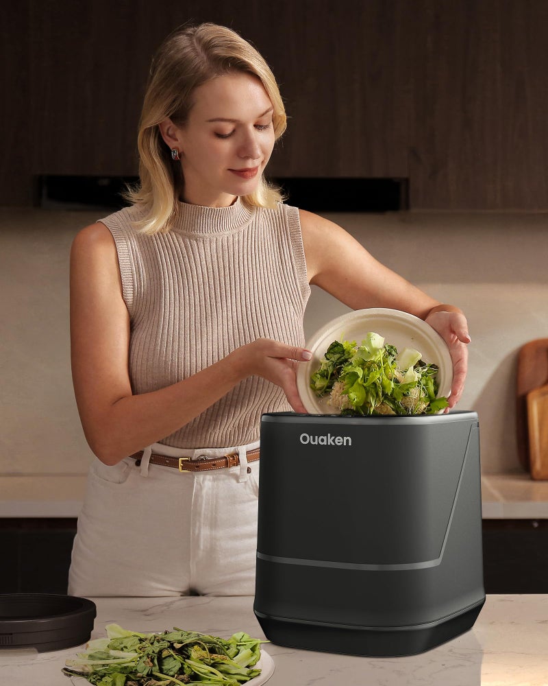 Ouaken 4L Electric Composter for Kitchen, Smart Countertop Compost Bin, Odorless | Low Noise | Auto-Cleaning | Turn Food Waste into Fertilizer, Indoor Food Waste Compost Machine, Black - Image 5