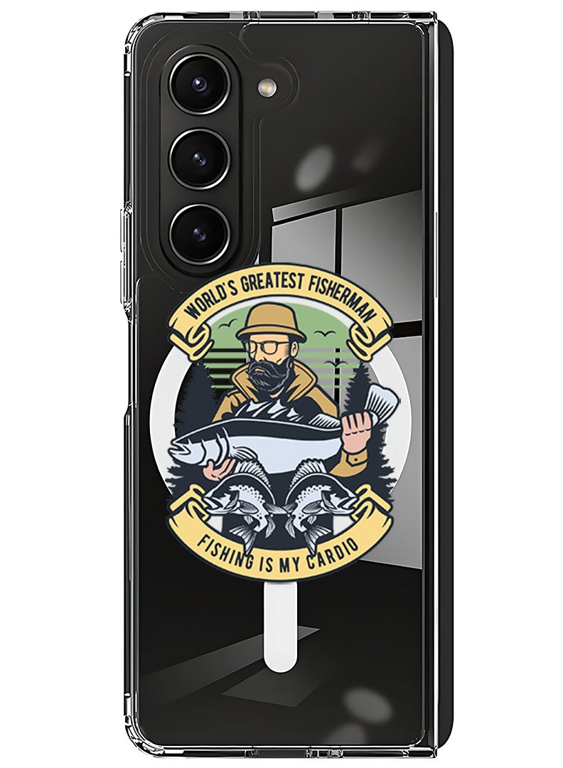 Theodor Magnetic Case for Samsung Galaxy Z Fold 5 Compatible with MagSafe Wireless Charging, Shockproof Phone Bumper Cover Fishing is my Cardio - Image 1