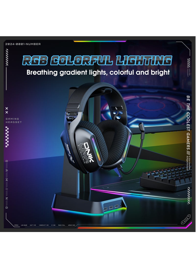 أونيكوما سماعة ألعاب GT808 ثلاثية الأوضاع مع إضاءة RGB وسماعة ألعاب لاسلكية مع خاصية إلغاء الضوضاء لـ PS5 PS4 PC Mac سماعات ألعاب مع ميكروفون - Image 4