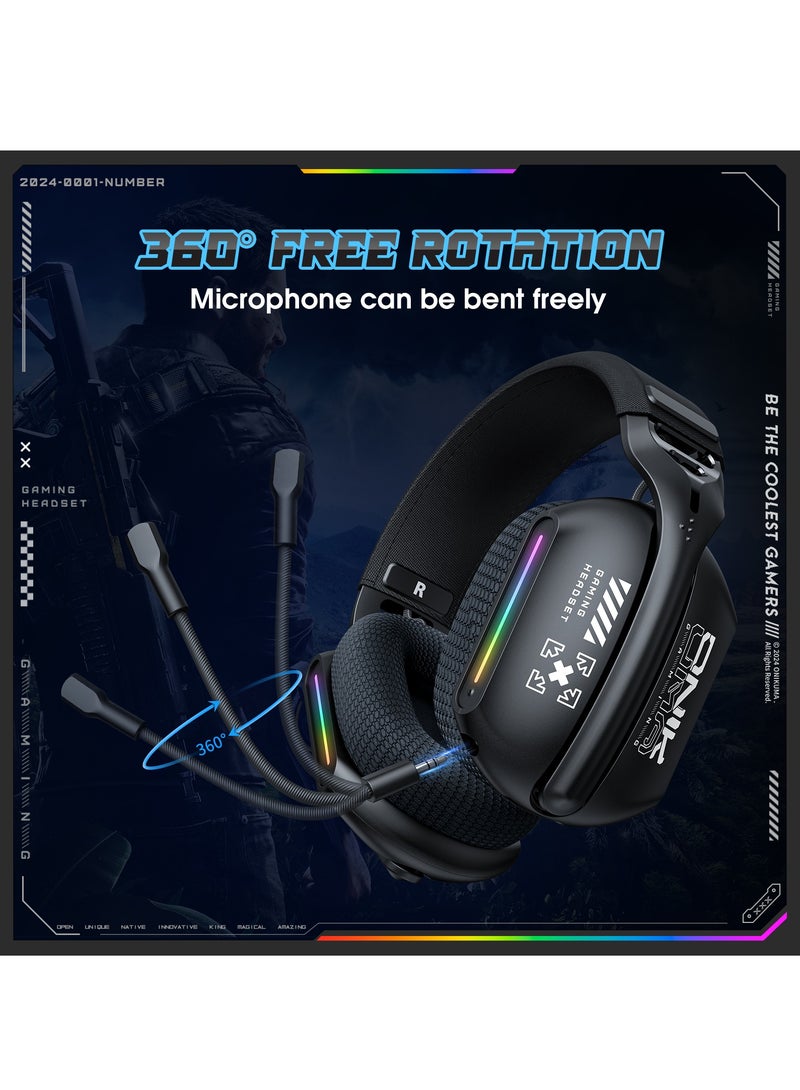 أونيكوما سماعة ألعاب GT808 ثلاثية الأوضاع مع إضاءة RGB وسماعة ألعاب لاسلكية مع خاصية إلغاء الضوضاء لـ PS5 PS4 PC Mac سماعات ألعاب مع ميكروفون - Image 5