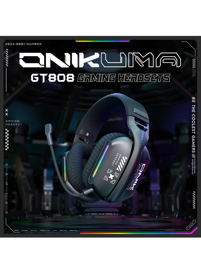 أونيكوما سماعة ألعاب GT808 ثلاثية الأوضاع مع إضاءة RGB وسماعة ألعاب لاسلكية مع خاصية إلغاء الضوضاء لـ PS5 PS4 PC Mac سماعات ألعاب مع ميكروفون - Image 3