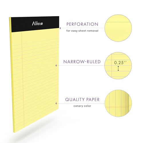 Alitte Yellow Legal Notepads 5x8, Pack of 12 - Perforated Narrow Ruled Writing Pad - Premium Thick Paper, No Ink Bleeding - Blank Legal Pads For Home, Office, School, Business - 50 Sheets Per Notebook - Image 2