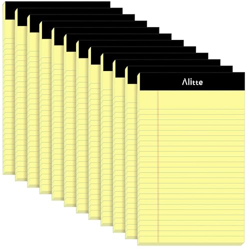 Alitte Yellow Legal Notepads 5x8, Pack of 12 - Perforated Narrow Ruled Writing Pad - Premium Thick Paper, No Ink Bleeding - Blank Legal Pads For Home, Office, School, Business - 50 Sheets Per Notebook - Image 1