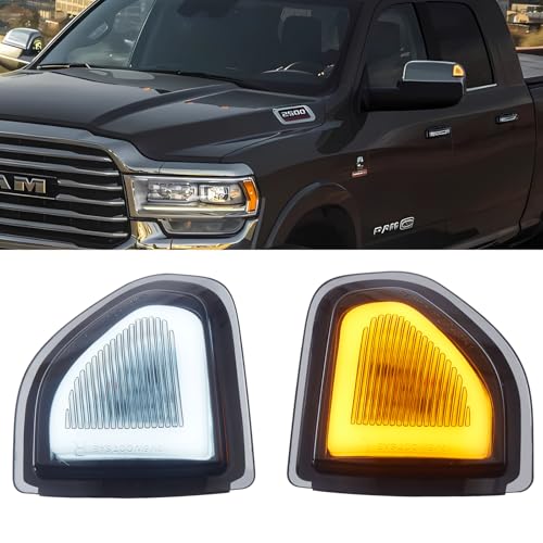 Jinfili Ram Mirror Lights Turn Signal White Daytime Running Light Assembly Switchback Smoked Lens Compatible With 20102021 Dodge Ram 150020102018 Dodge 2500 3500 - Image 1