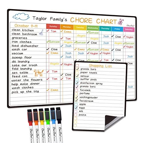 Clever Clean Magnetic Dry Erase Chore Chart - 14.5"x11" Chore Chart for Kids, Teens and Adults - 6.5"x8.5" List Board for Fridge - 6 Extra Fine Point Markers Included - Shipped Flat - Image 1