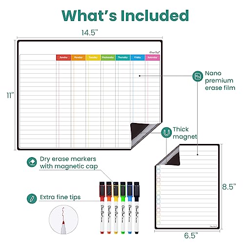 Clever Clean Magnetic Dry Erase Chore Chart - 14.5"x11" Chore Chart for Kids, Teens and Adults - 6.5"x8.5" List Board for Fridge - 6 Extra Fine Point Markers Included - Shipped Flat - Image 2