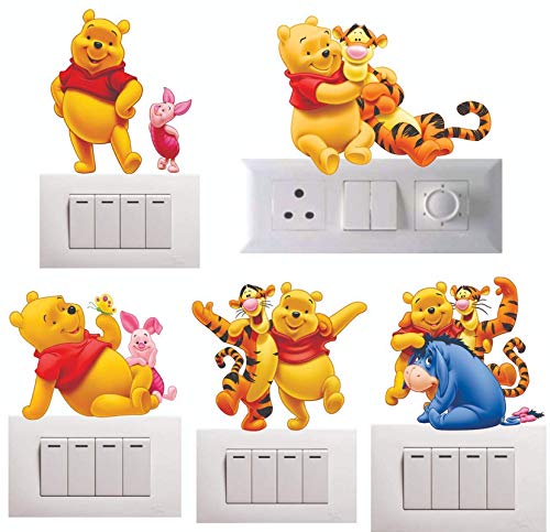 Techgifti Winnie The Pooh and Piglet Switch Board Sticker Wall Sticker Baby Room Wall Art Fridge Sticker Pack of 5