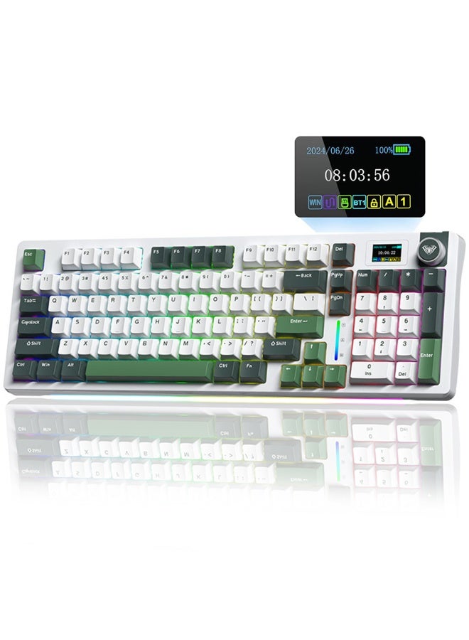 AULA لوحة مفاتيح ميكانيكية لاسلكية S98 Pro – شاشة ذكية ومقبض، ثلاثي الوضع بلوتوث 5.0/2.4G/USB-C، لوحة مفاتيح كريمية مضاءة بـ RGB، مفاتيح خطية مسبقة التشحيم للألعاب والمكتب - Image 1